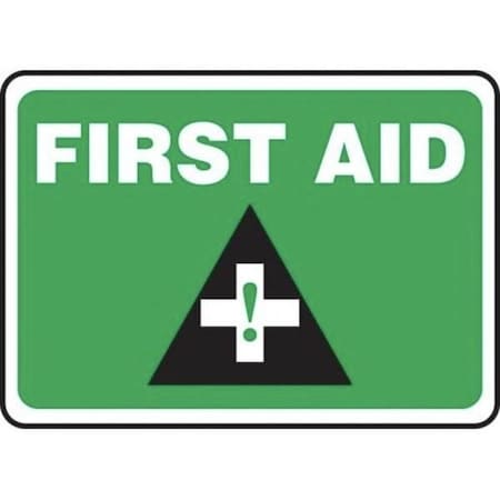 Accuform First Aid Sign, Legend FIRST AID WGRAPHIC, 6 mil Adhesive DuraVinyl, 7 in Height, 10 in Width MFSD543XV